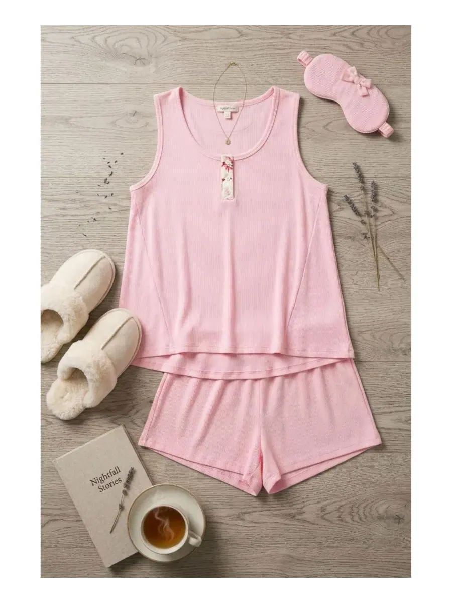 Комплект пижамы с топом без рукавов и шортами, модель Yummy Jersey Rib Henley, бренд Badgley Mischka — изображение 4 из 5