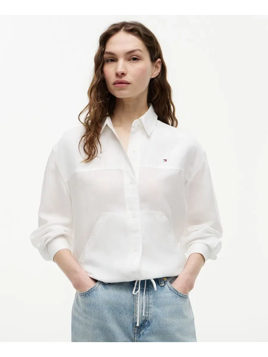 Рубашка женская с длинным рукавом, с завязкой спереди Tommy Hilfiger — изображение 1 из 4, экру