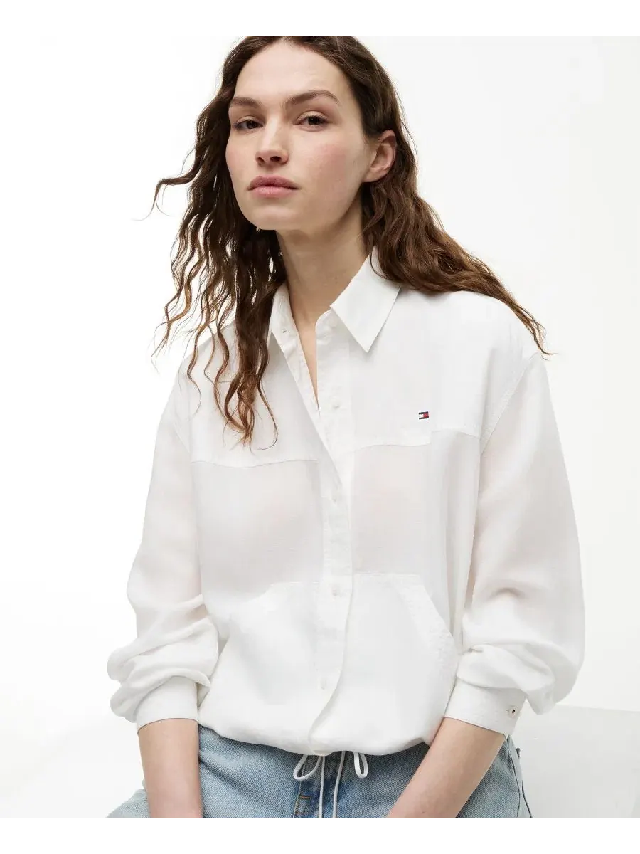 Рубашка женская с длинным рукавом, с завязкой спереди Tommy Hilfiger — изображение 3 из 4, экру