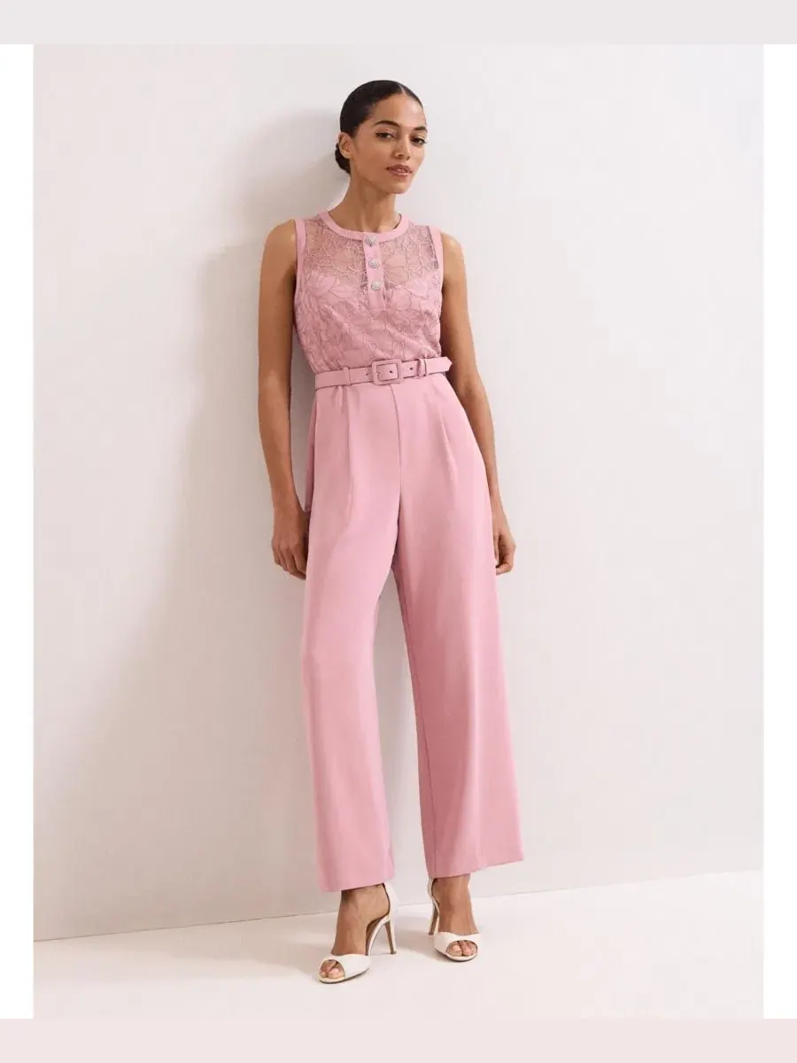 Комбинезон с кружевным лифом и поясом Ivanna Lace Bodice Belted Phase Eight — изображение 2 из 8, розовый