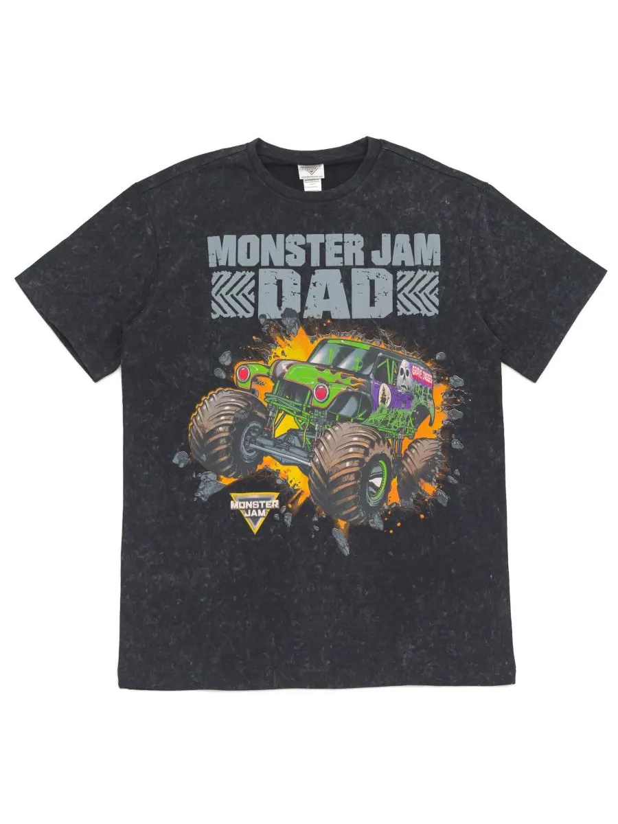 Детская футболка в винтажном стиле для всей семьи Monster Jam, Black, mens — изображение 2 из 6, черный