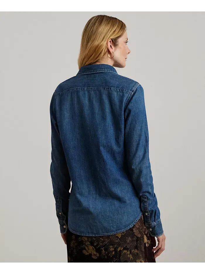 Женская джинсовая рубашка прямого кроя Lauren Ralph Lauren — изображение 2 из 4, синий