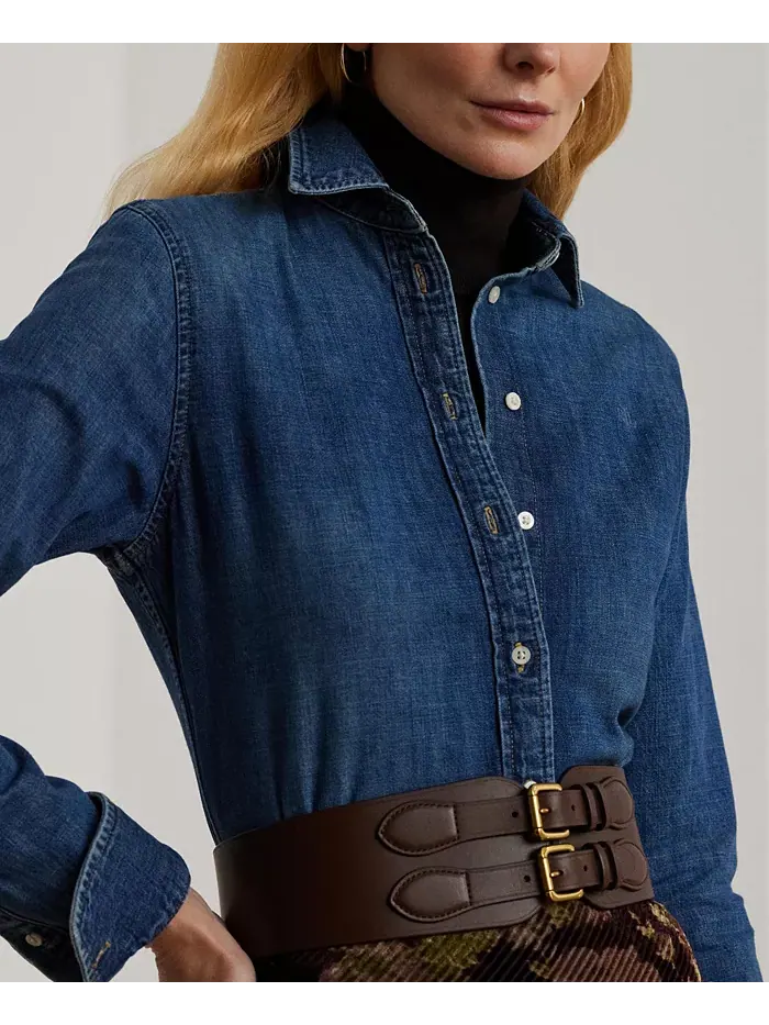 Женская джинсовая рубашка прямого кроя Lauren Ralph Lauren — изображение 3 из 4, синий