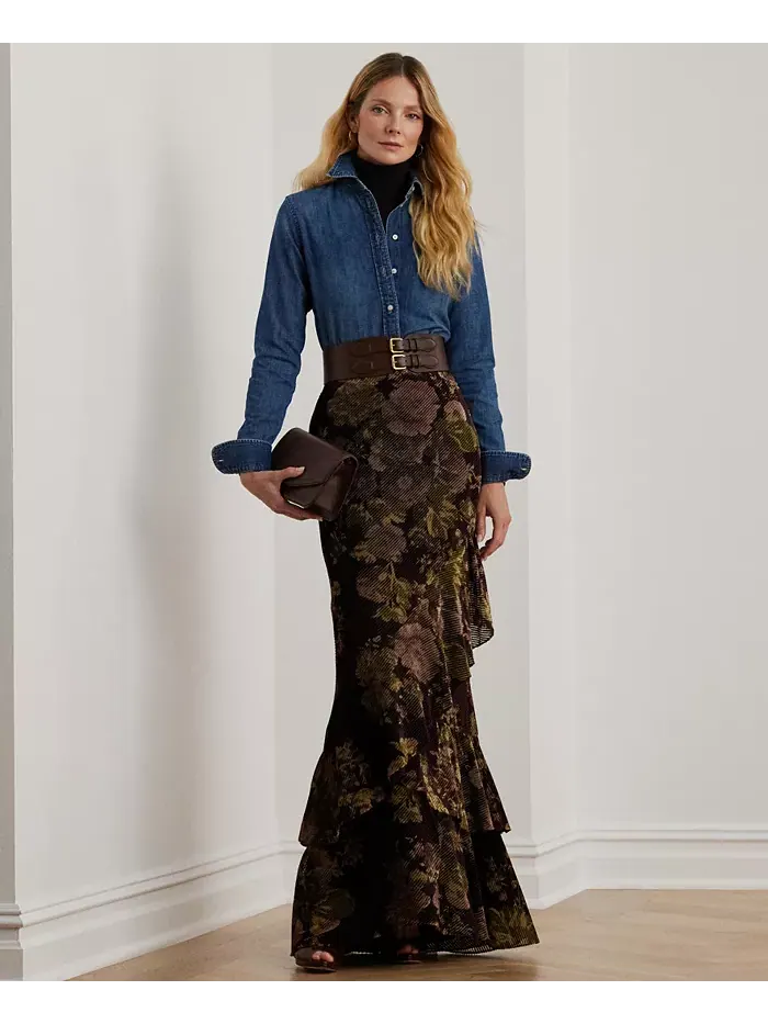 Женская джинсовая рубашка прямого кроя Lauren Ralph Lauren — изображение 4 из 4, синий