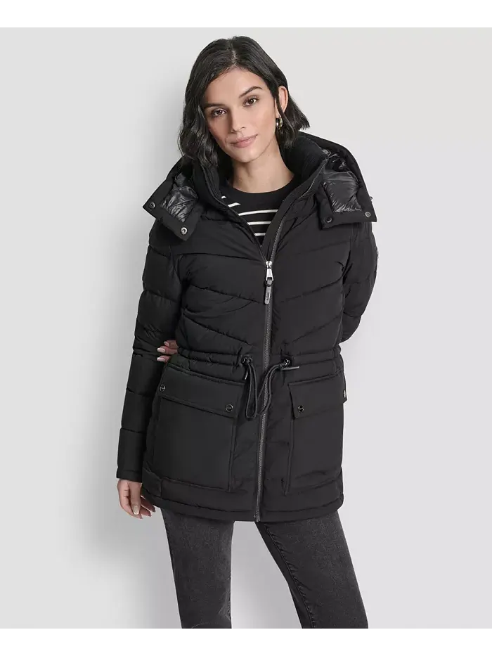 Женский пуховик-анорак с капюшоном Shine DKNY — изображение 1 из 8, черный