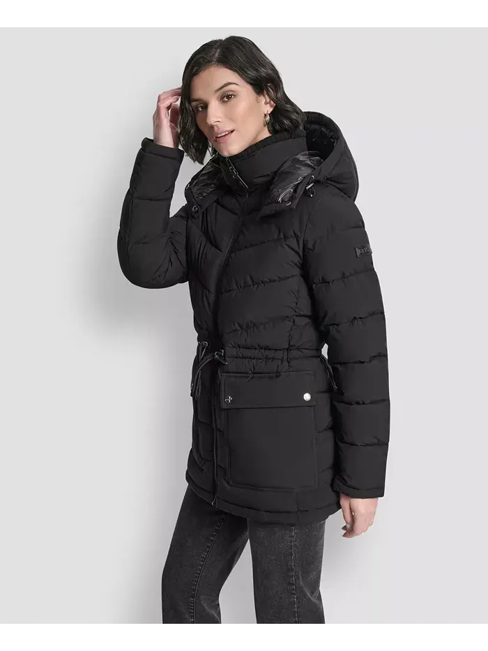 Женский пуховик-анорак с капюшоном Shine DKNY — изображение 3 из 8, черный