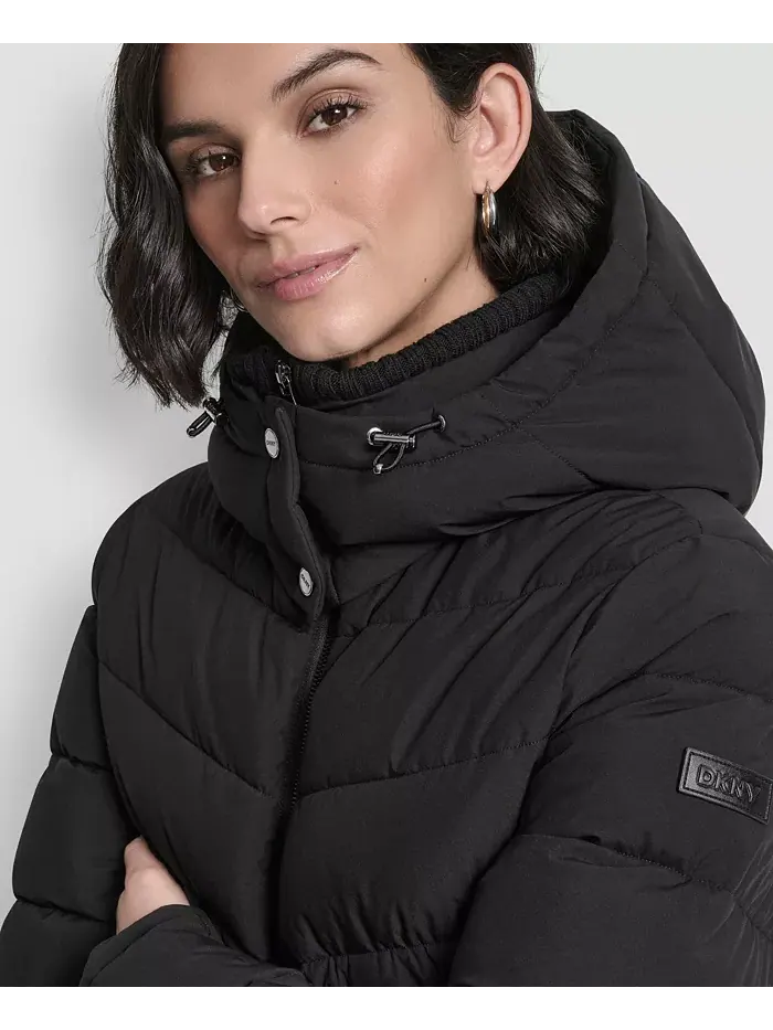 Женский пуховик-анорак с капюшоном Shine DKNY — изображение 6 из 8, черный