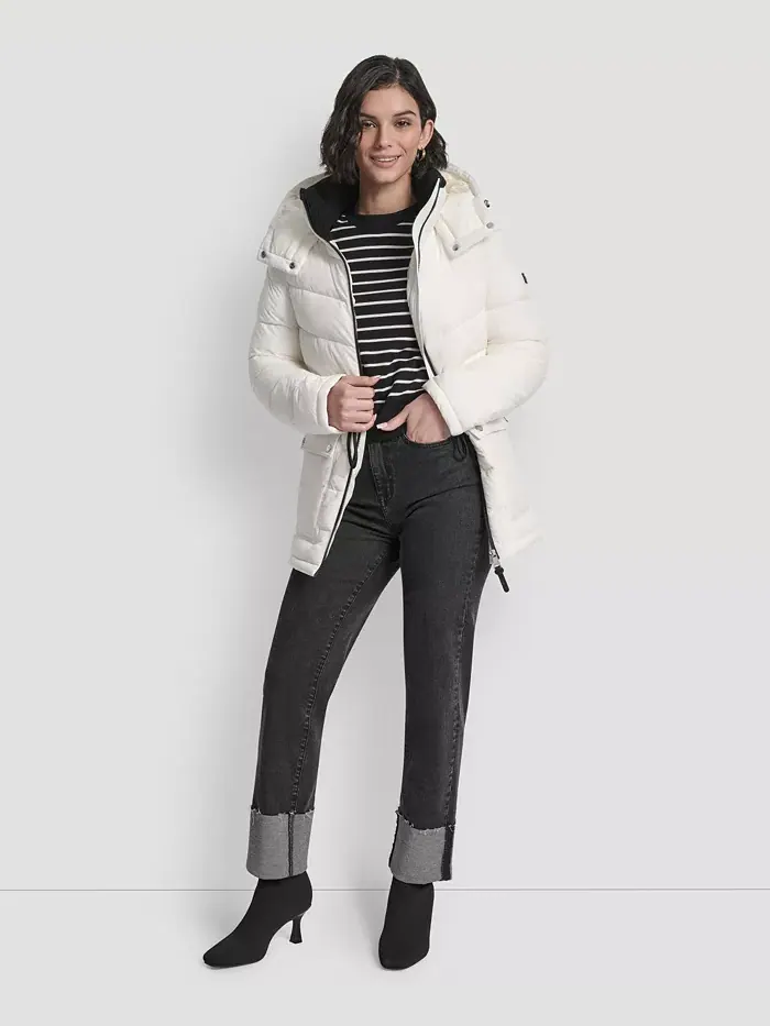 Женский пуховик-анорак с капюшоном Shine DKNY — изображение 3 из 7, серебристый