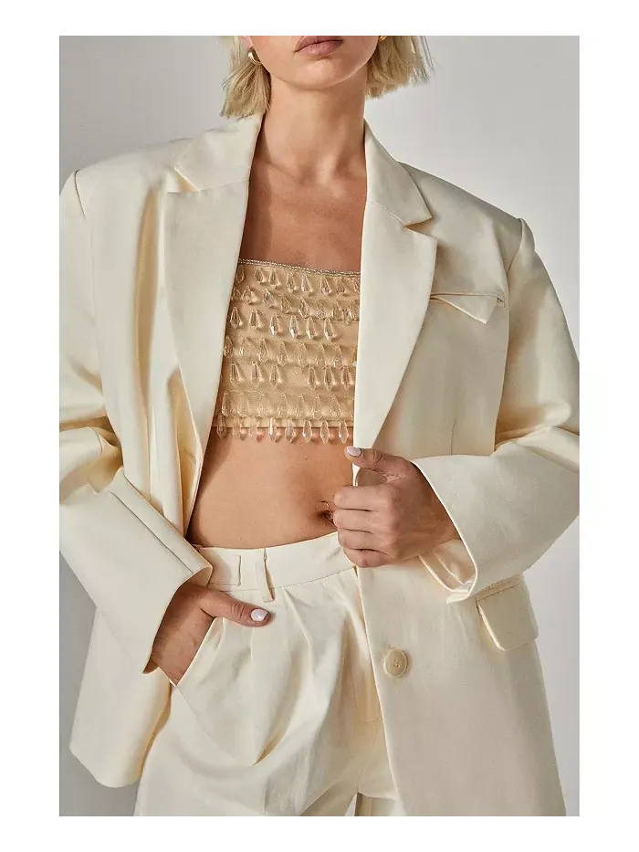 Женский твиловый блейзер свободного покроя Nasty Gal — изображение 5 из 8, бежевый