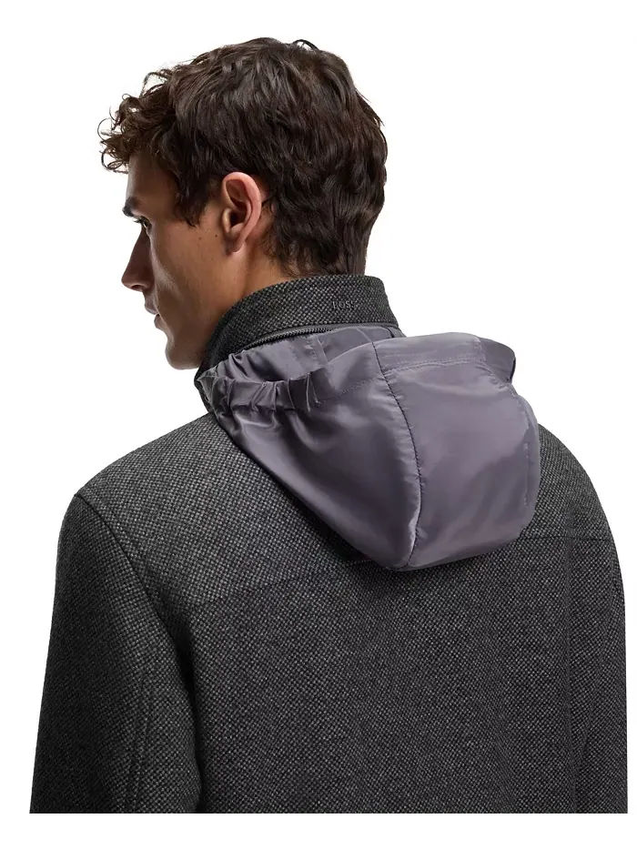 Мужское пальто свободного кроя из шерстяной смеси Hugo Boss — изображение 6 из 6, серый