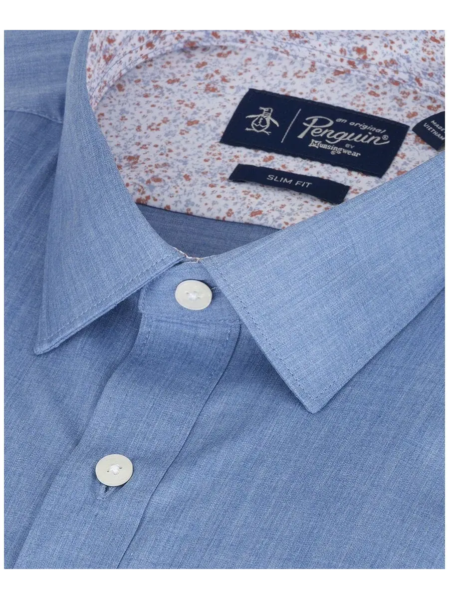Мужская рубашка Melange Slim-Fit Original Penguin — изображение 2 из 3, джинсовый синий