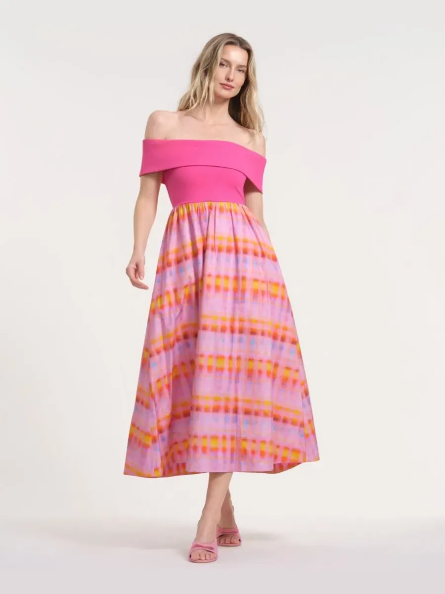 Женское длинное платье с открытыми плечами и принтом Isaac Mizrahi — розовый