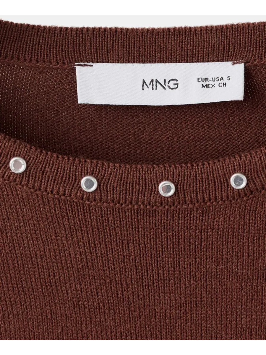Женский вязаный свитер с заклепками MANGO — изображение 5 из 6, коричневый