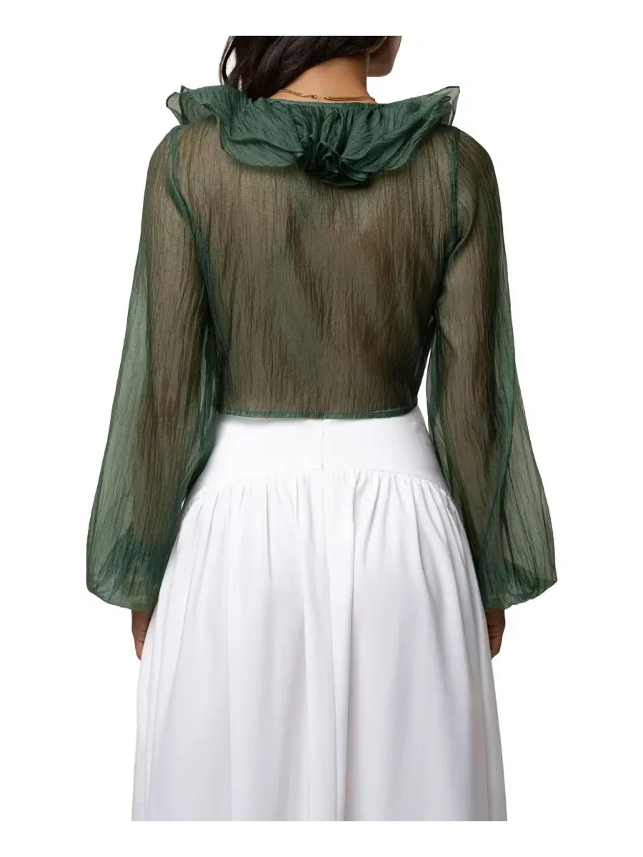Блуза с рюшами Delilah Ruffled Top JLUXLABEL — изображение 3 из 10, зеленый