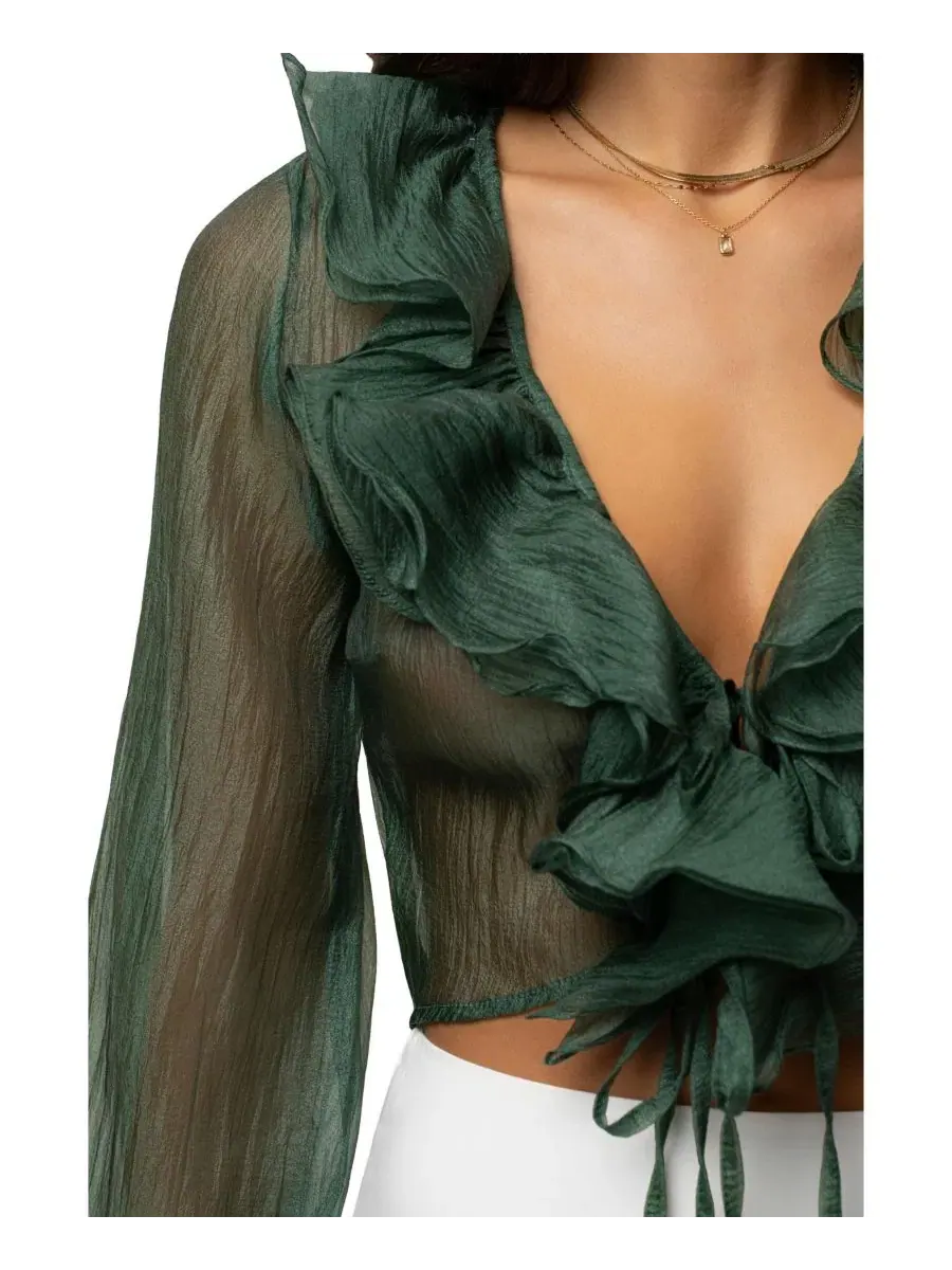Блуза с рюшами Delilah Ruffled Top JLUXLABEL — изображение 4 из 10, зеленый