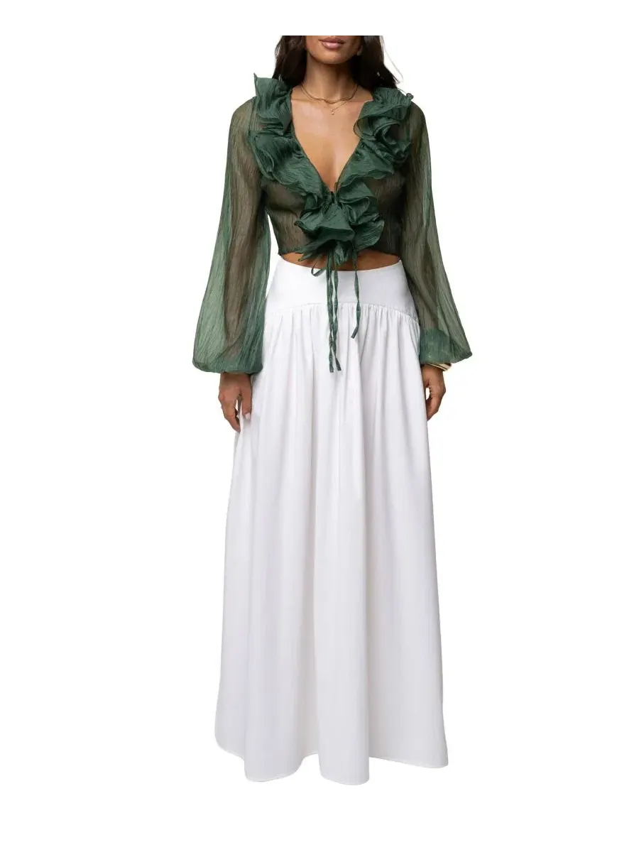 Блуза с рюшами Delilah Ruffled Top JLUXLABEL — изображение 5 из 10, зеленый