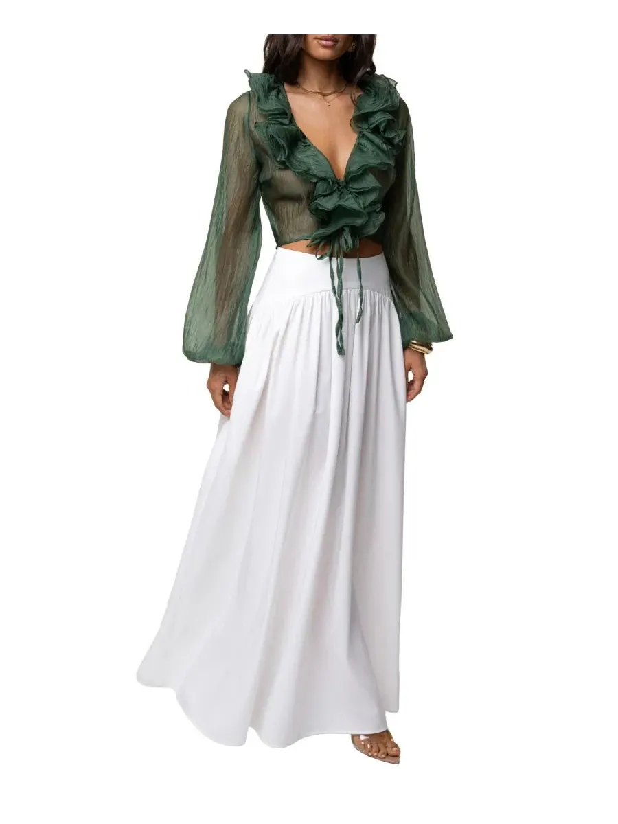 Блуза с рюшами Delilah Ruffled Top JLUXLABEL — изображение 9 из 10, зеленый