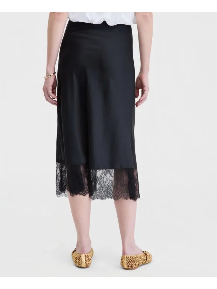 Юбка миди с кружевным подолом, модель Lace-Hem Midi Slip Skirt On 34th — изображение 4 из 6, глубокий черный