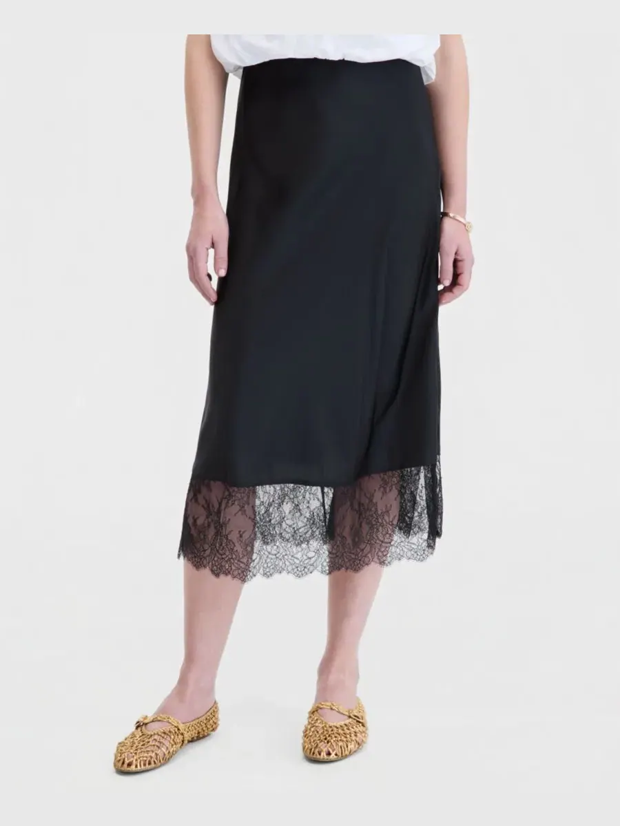 Юбка миди с кружевным подолом, модель Lace-Hem Midi Slip Skirt On 34th — изображение 5 из 6, глубокий черный
