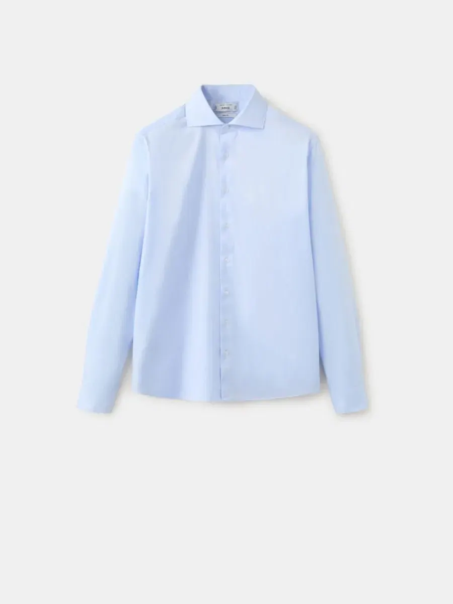 Мужская рубашка из хлопка с длинным рукавом, Slim Fit MANGO — изображение 2 из 6, синий
