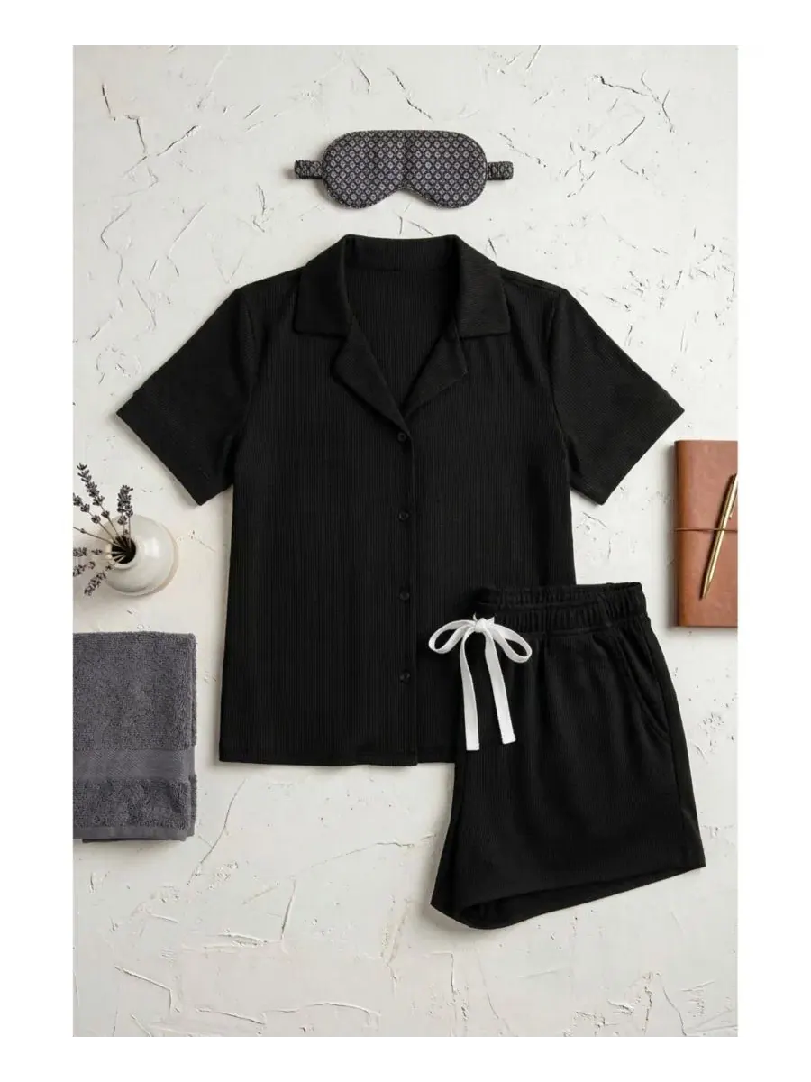 Пижамный комплект с коротким рукавом и шортами, рифленый трикотаж, модель Yummy Ribbed Jersey-Knit — изображение 4 из 5