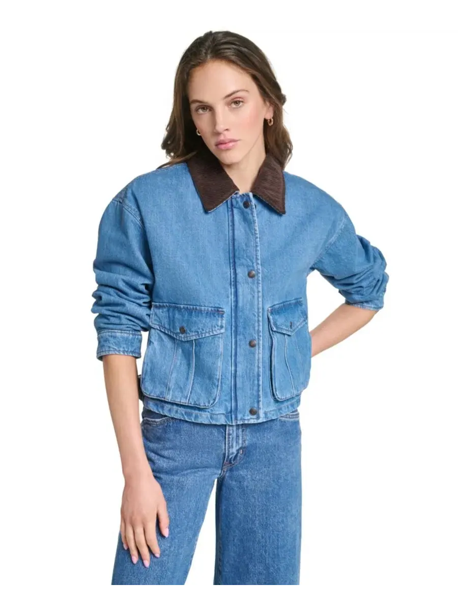 Женская куртка-бомбер из хлопка с воротником из вельвета, модель Barn Jacket Levi's, Med Wash D