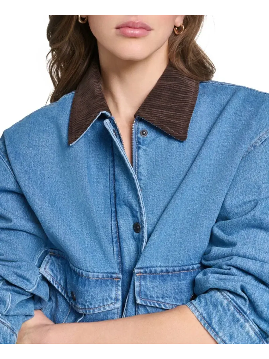 Женская куртка-бомбер из хлопка с воротником из вельвета, модель Barn Jacket Levi's, Med Wash D — изображение 2 из 7