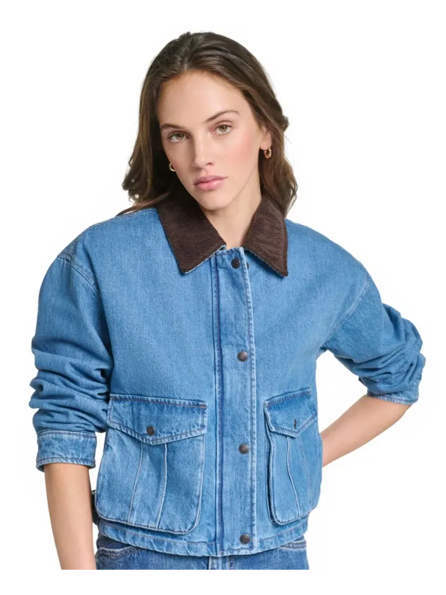 Женская куртка-бомбер из хлопка с воротником из вельвета, модель Barn Jacket Levi's, Med Wash D — изображение 3 из 7