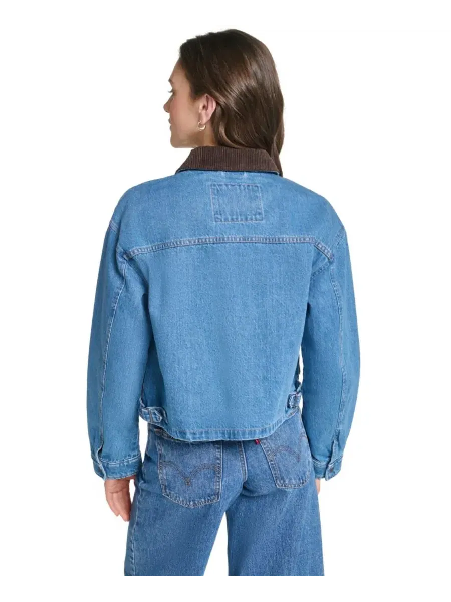Женская куртка-бомбер из хлопка с воротником из вельвета, модель Barn Jacket Levi's, Med Wash D — изображение 4 из 7