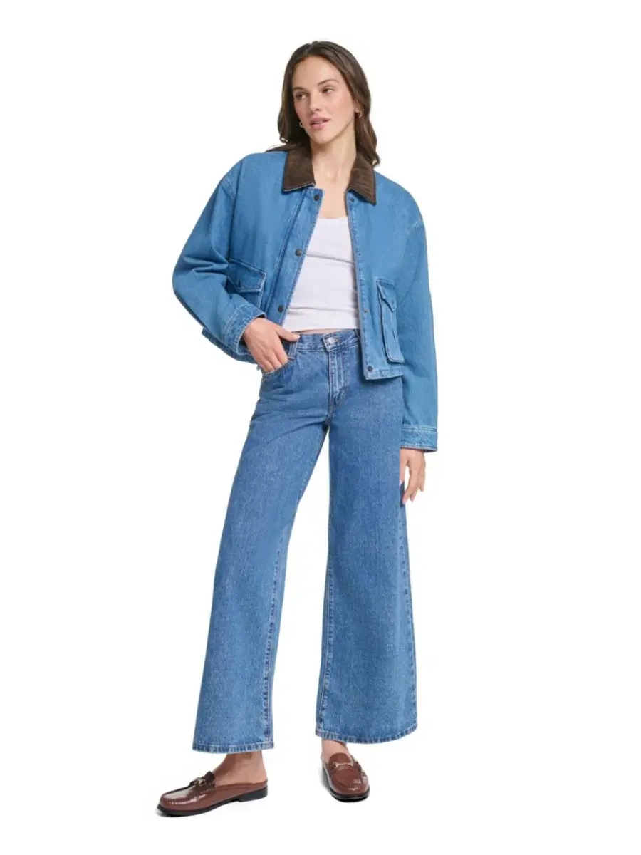 Женская куртка-бомбер из хлопка с воротником из вельвета, модель Barn Jacket Levi's, Med Wash D — изображение 5 из 7