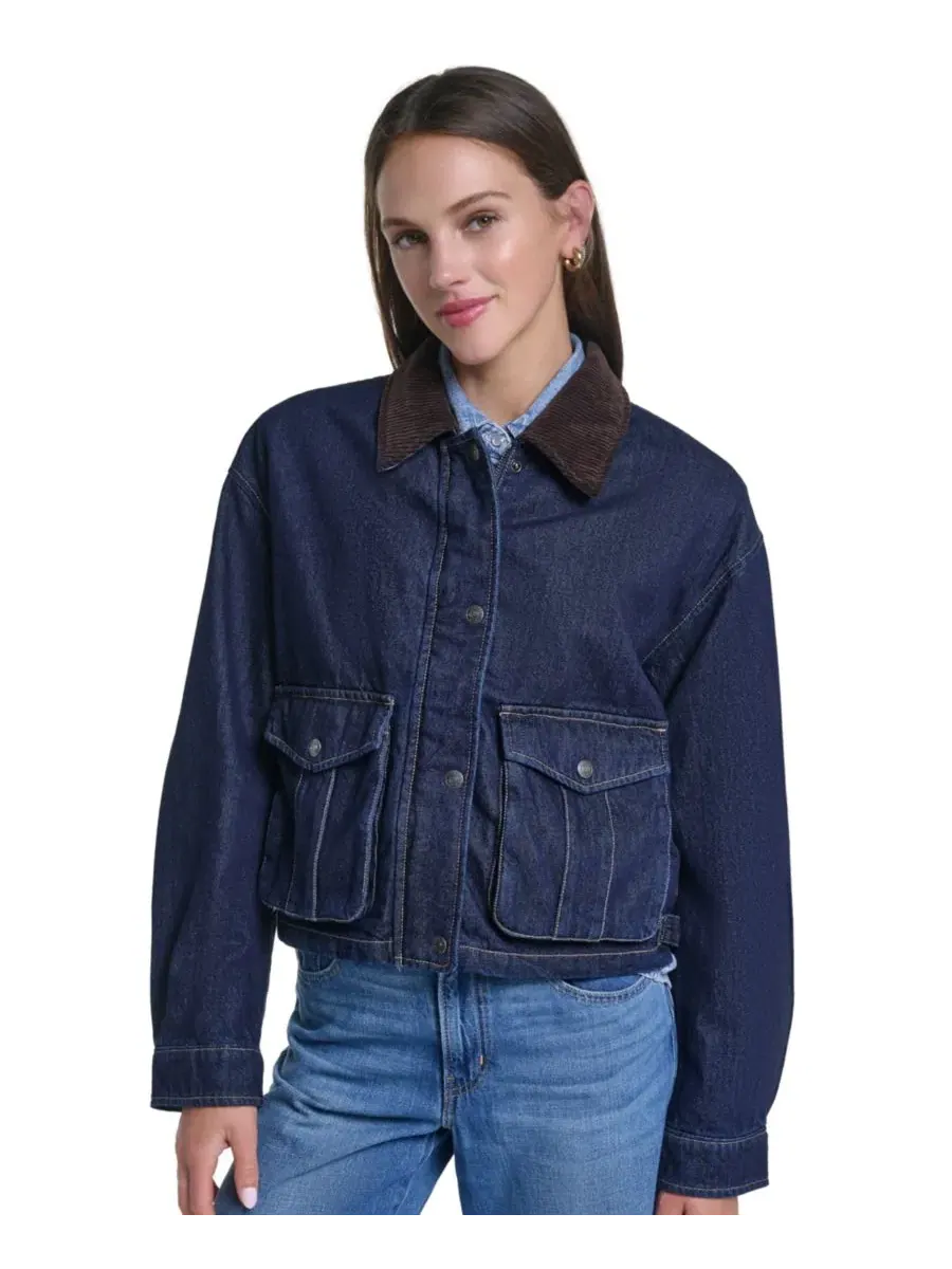 Женская куртка-бомбер из хлопка с вельветовым воротником Levi's — изображение 6 из 6, красный