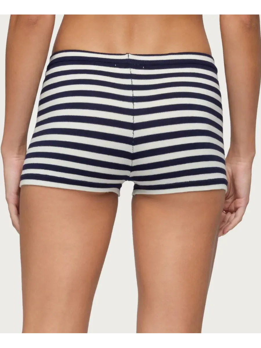 Шорты женские в полоску с резинкой Irena Striped Knit Edikted — изображение 4 из 5, темно-синий--кремовый