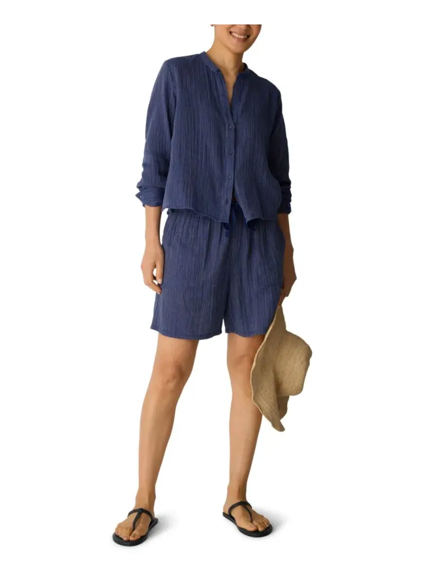 Шорты с эластичным поясом и кулиской, модель Drawstring Shorts Eileen Fisher — изображение 2 из 4, темно-синий