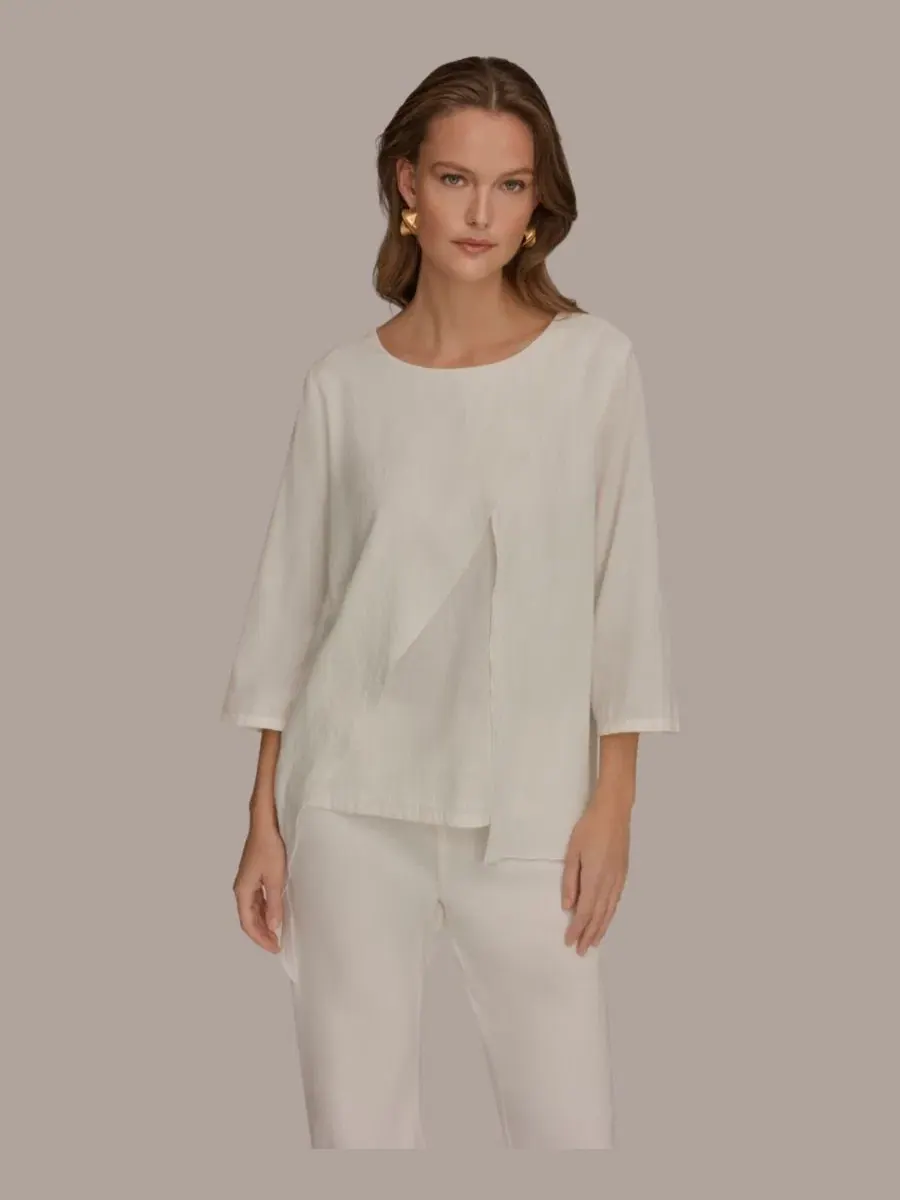 Блузка с запахом и рукавом 3/4 из льна Donna Karan Weekend