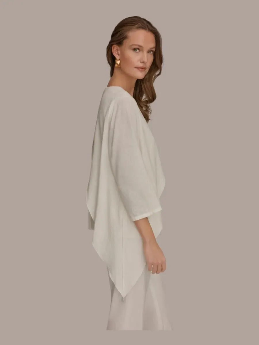 Блузка с запахом и рукавом 3/4 из льна Donna Karan Weekend — изображение 3 из 6, бежевый