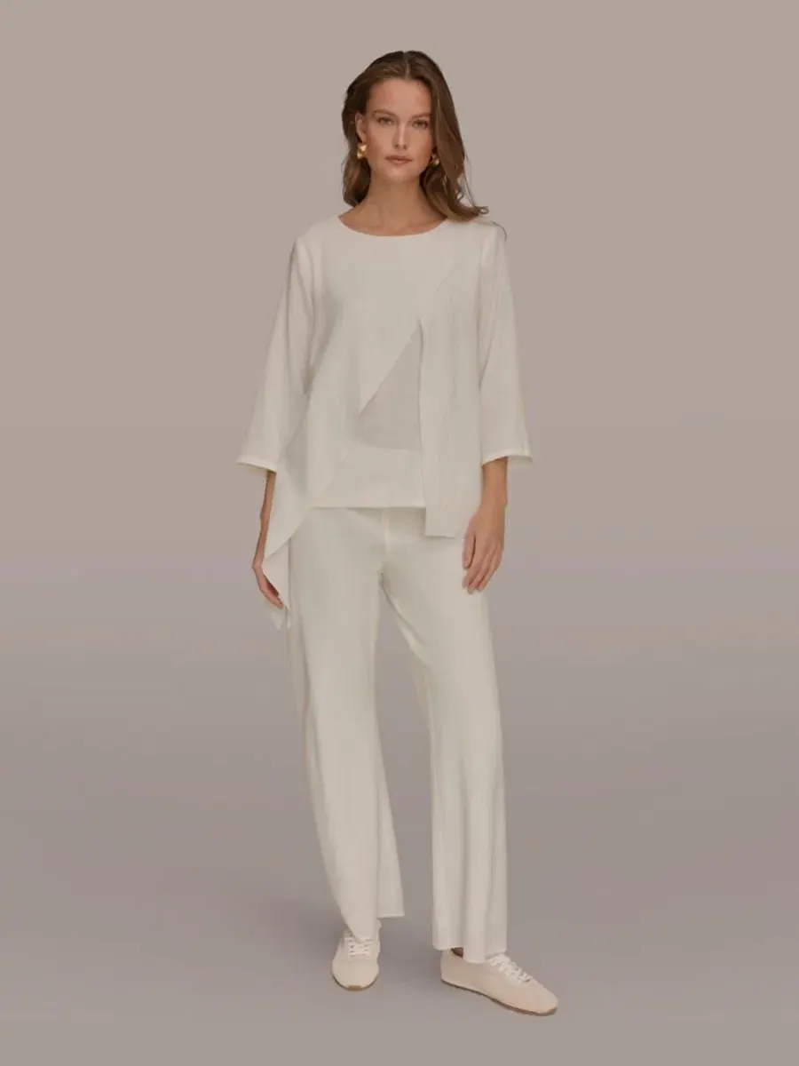 Блузка с запахом и рукавом 3/4 из льна Donna Karan Weekend — изображение 5 из 6, бежевый