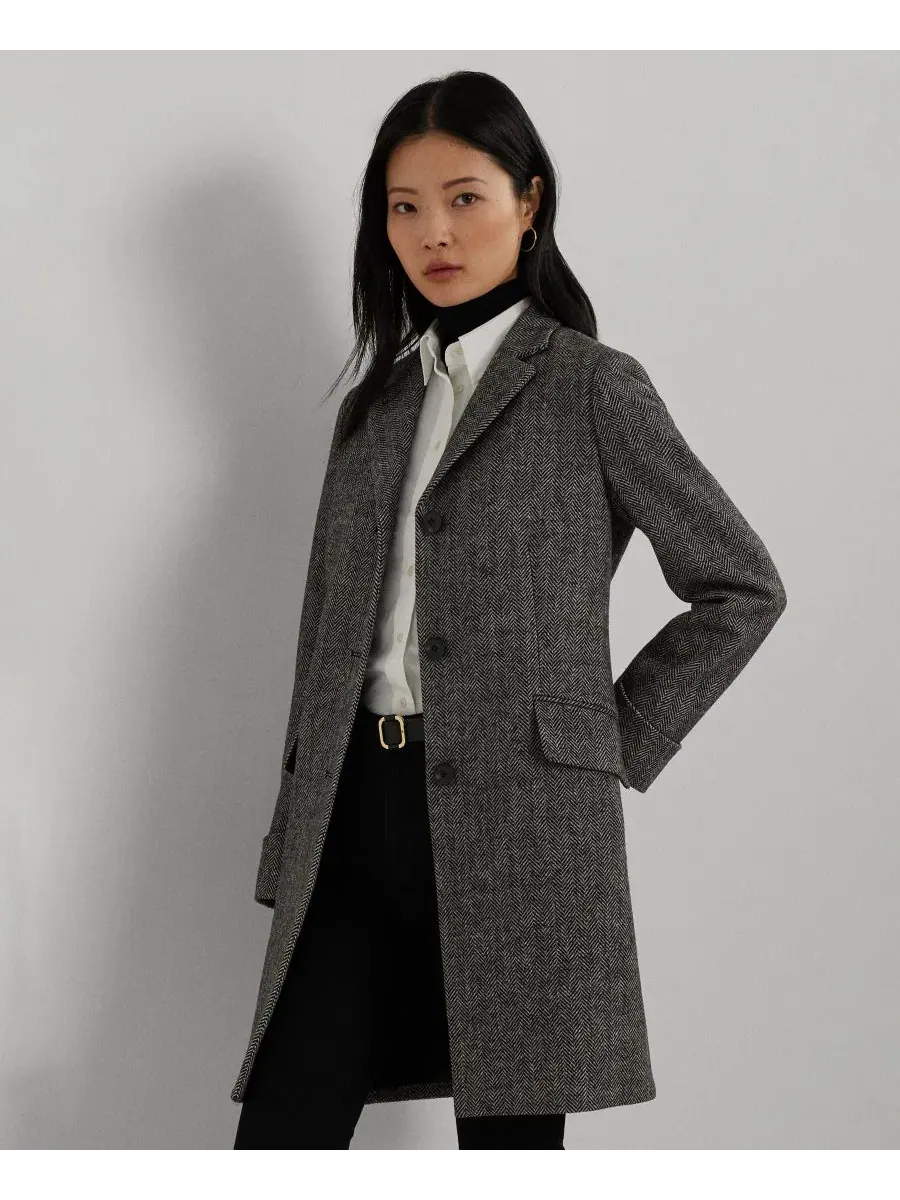 Пальто однобортное шерстяное Walker Lauren Ralph Lauren — изображение 1 из 5, черный/кремовый