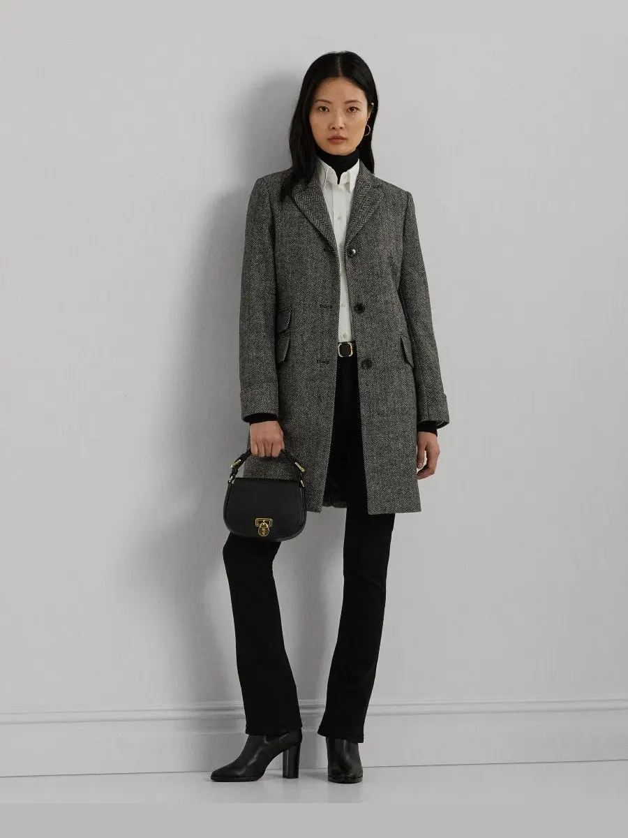 Пальто однобортное шерстяное Walker Lauren Ralph Lauren — изображение 2 из 5, черный/кремовый