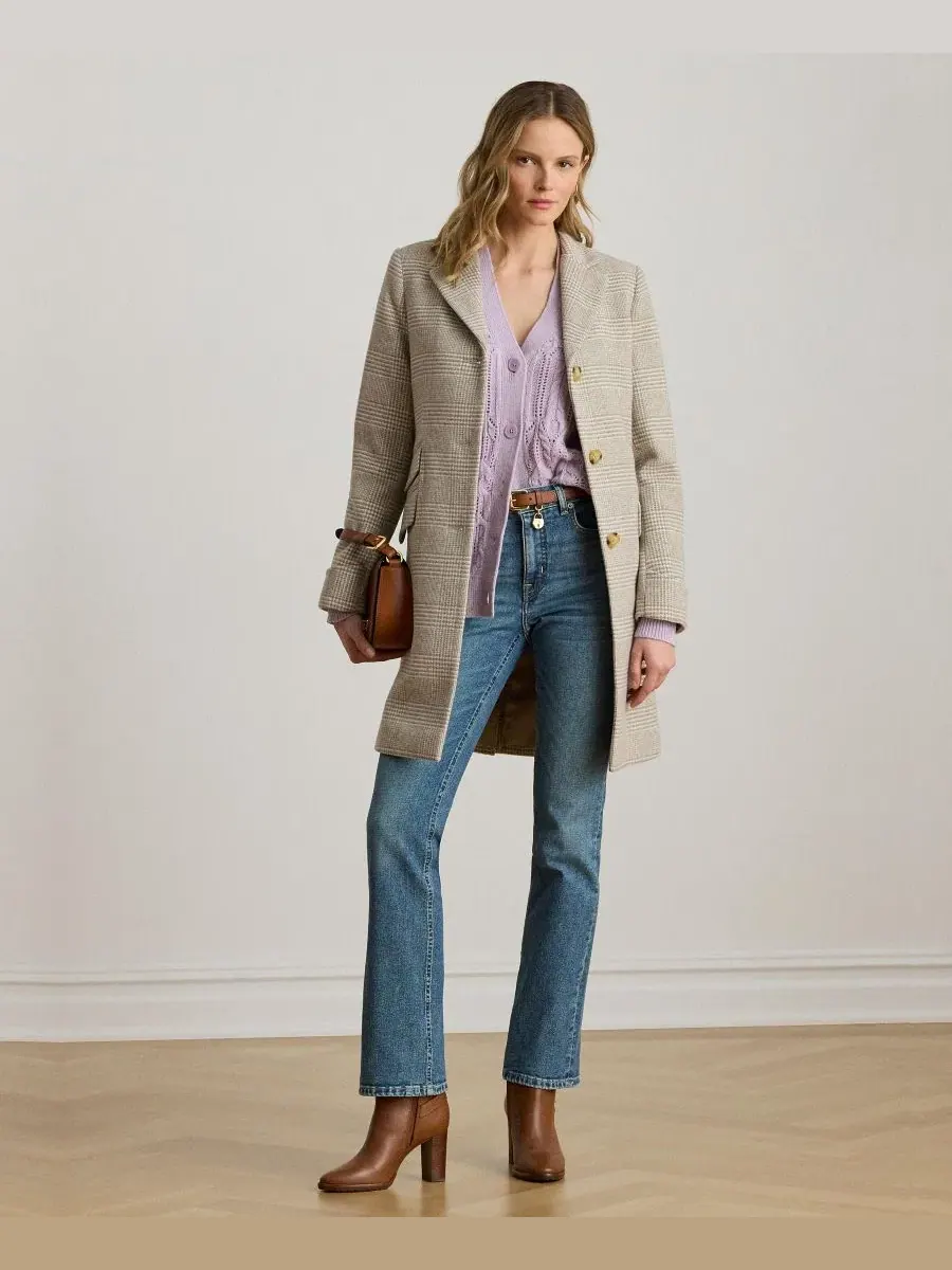 Пальто двубортное шерстяное Walker Lauren Ralph Lauren — изображение 2 из 5, кремовый