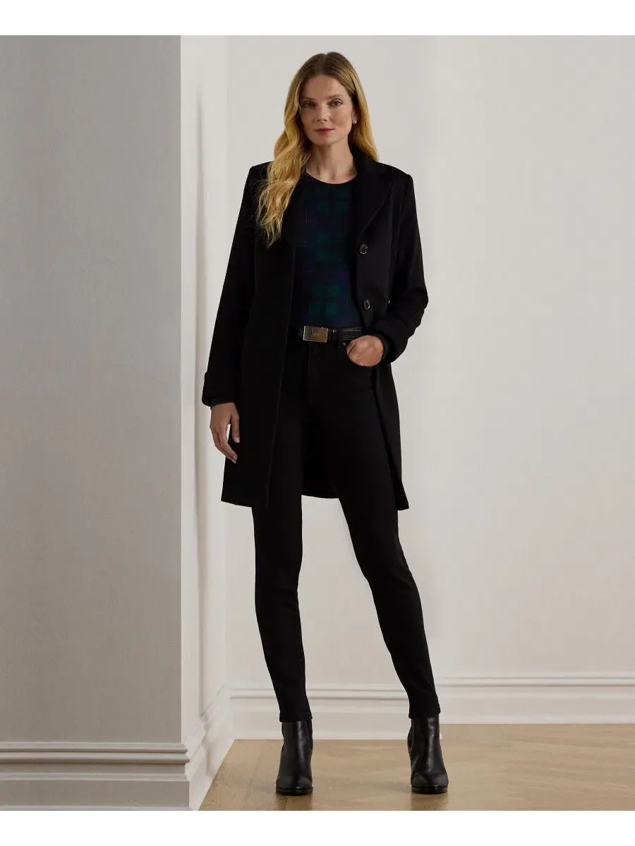 Пальто из шерстяной смеси, однобортное, с воротником Lauren Ralph Lauren — изображение 2 из 6, черный