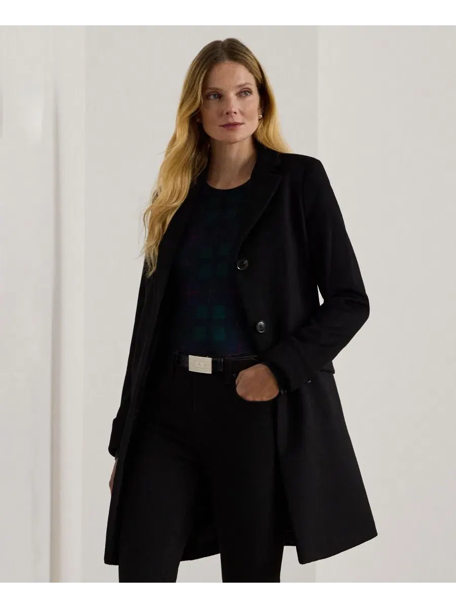 Пальто из шерстяной смеси, однобортное, с воротником Lauren Ralph Lauren — изображение 3 из 6, черный