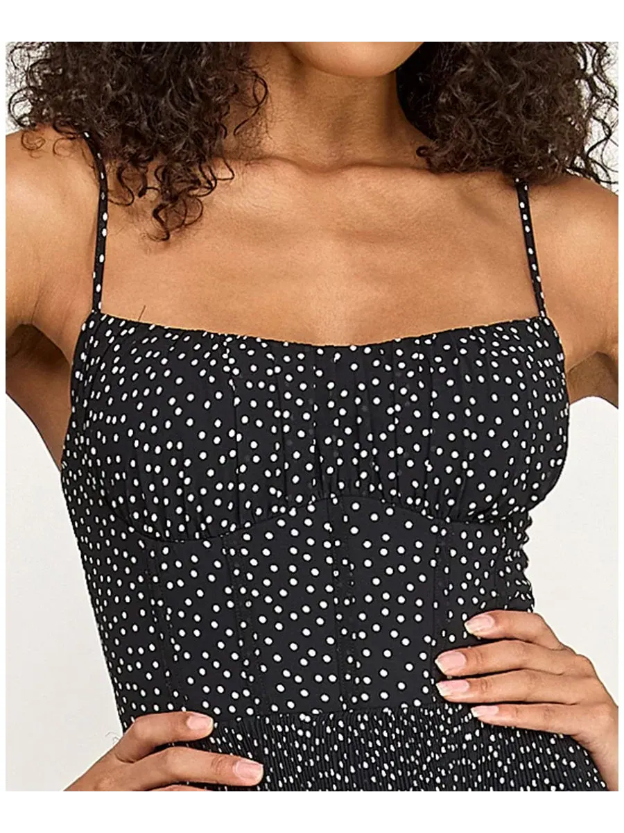 Платье миди с многослойной юбкой и кружевной спинкой Polka Dot Layered Ruffle SENI & CADE — изображение 6 из 6, белый