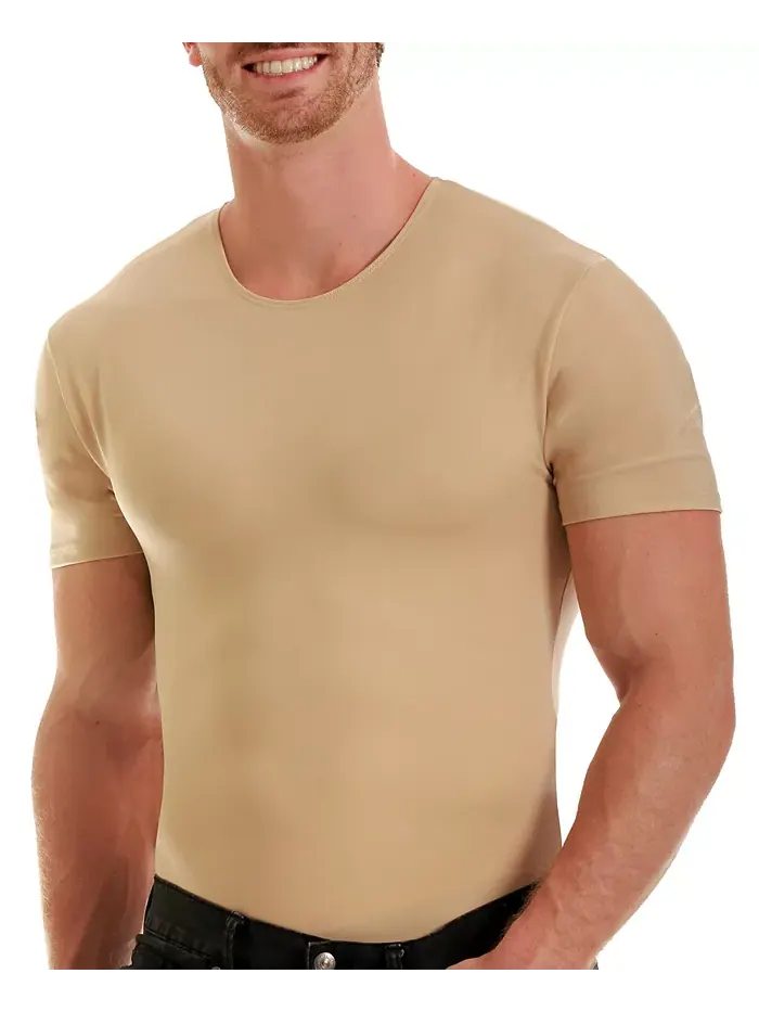 Мужская футболка с коротким рукавом и круглым вырезом Insta Slim Compression, размеры Big & Tall — бежевый