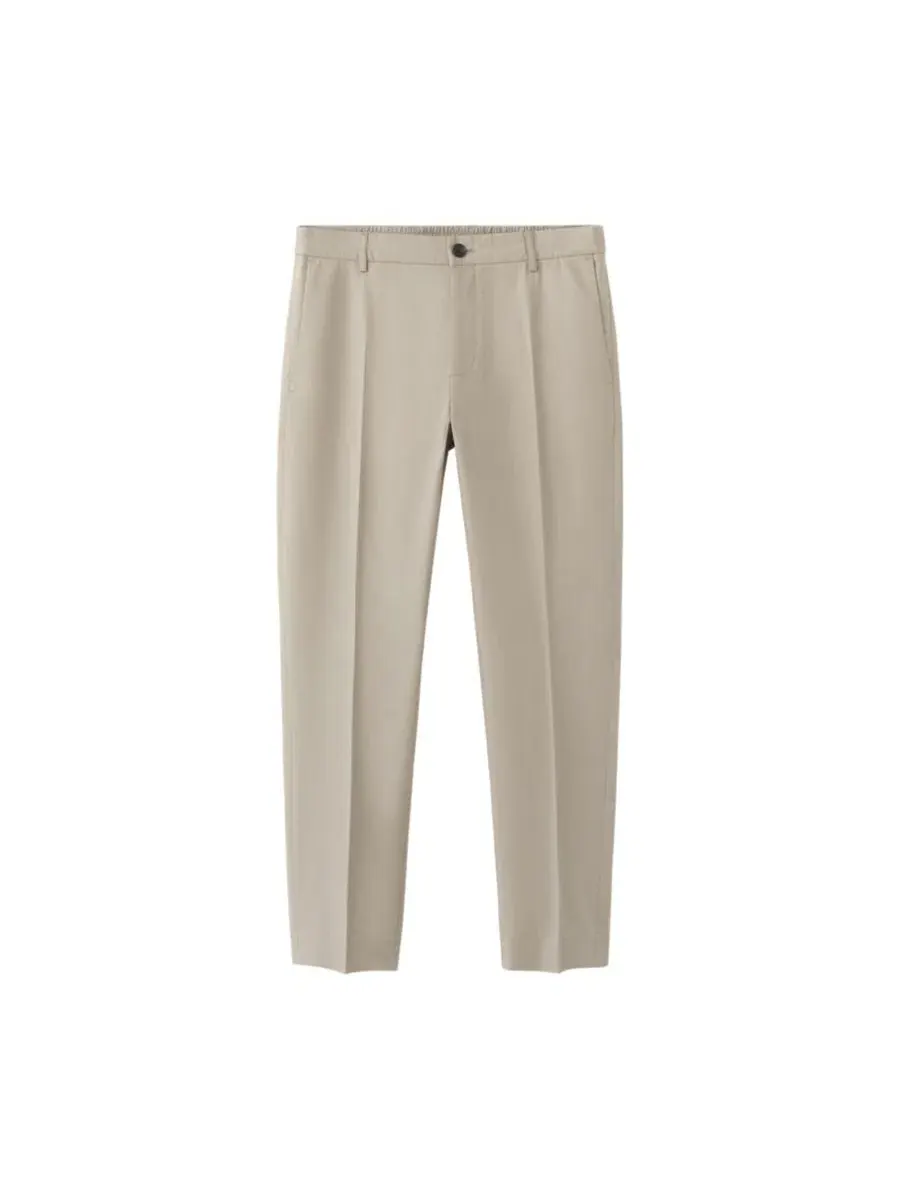 Брюки зауженные укороченные из хлопка и лиоцелла Slim Fit MANGO — изображение 2 из 7, коричневый