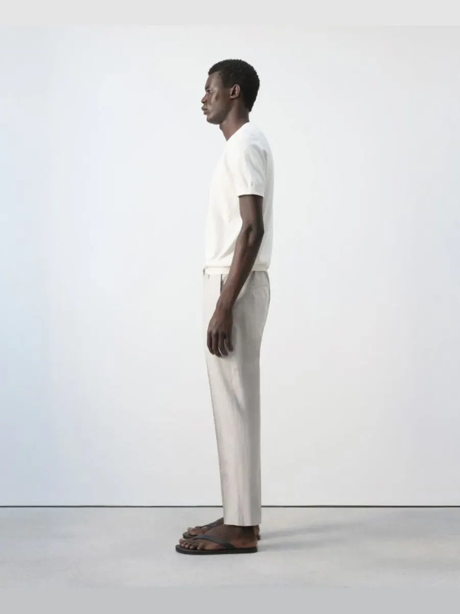 Брюки зауженные скинни Mango из хлопка и лиоцелла, Slim Fit — изображение 5 из 6, серый