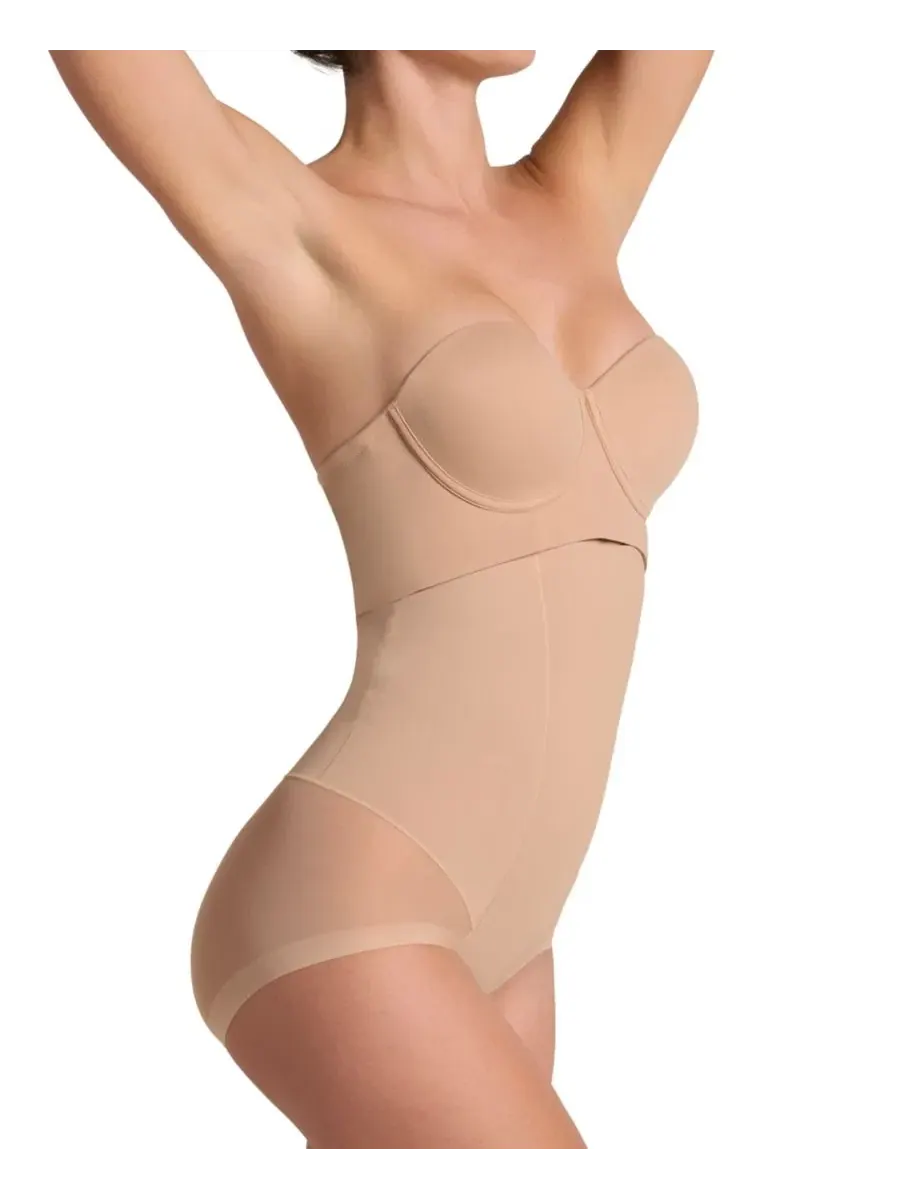 Боди без бретелек с утяжкой талии Sheer Highlight Extra-Waisted Leonisa — изображение 3 из 4, золотистый бежевый