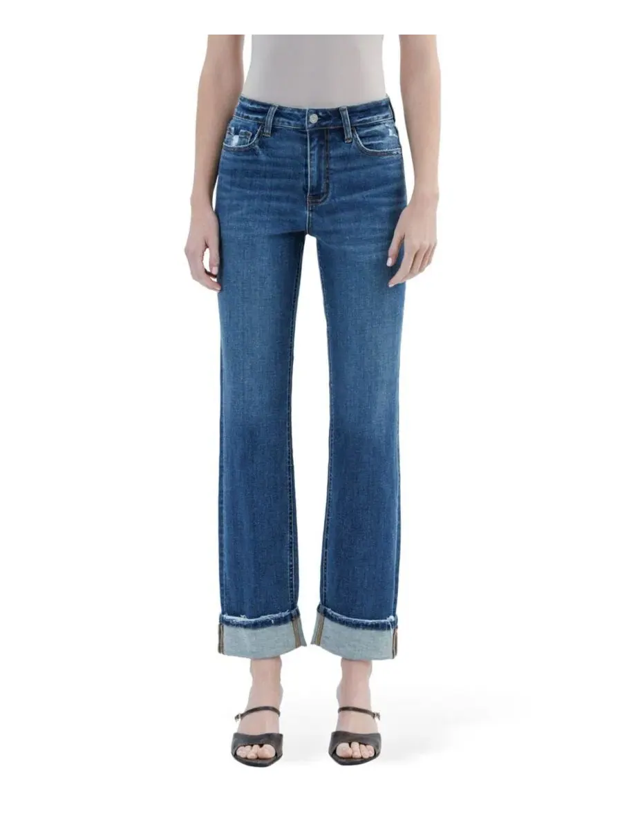 Джинсы прямого кроя с завышенной талией и манжетами, модель Distressed Cuffed Straight Vervet