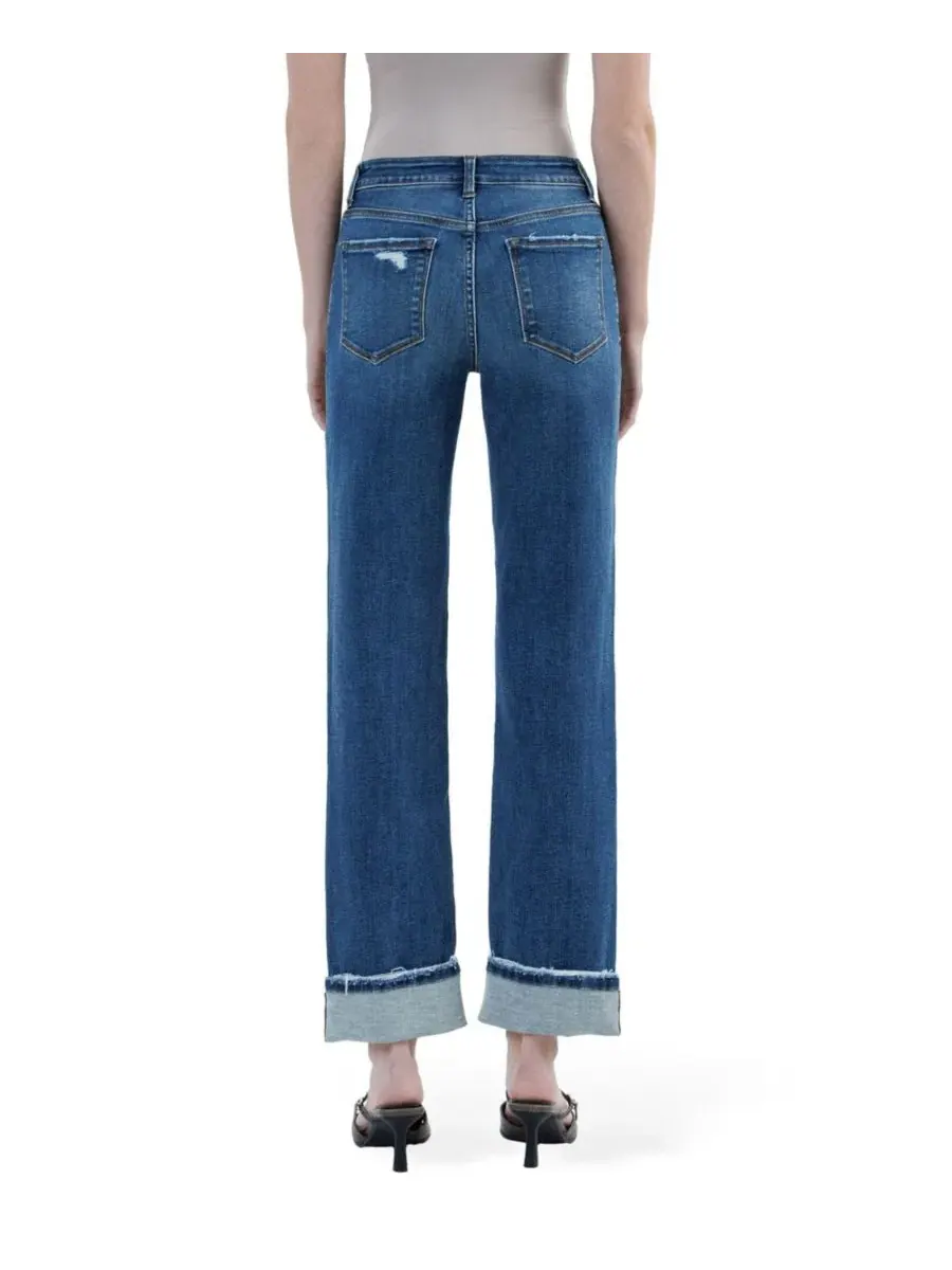 Джинсы прямого кроя с завышенной талией и манжетами, модель Distressed Cuffed Straight Vervet — изображение 5 из 5, синий