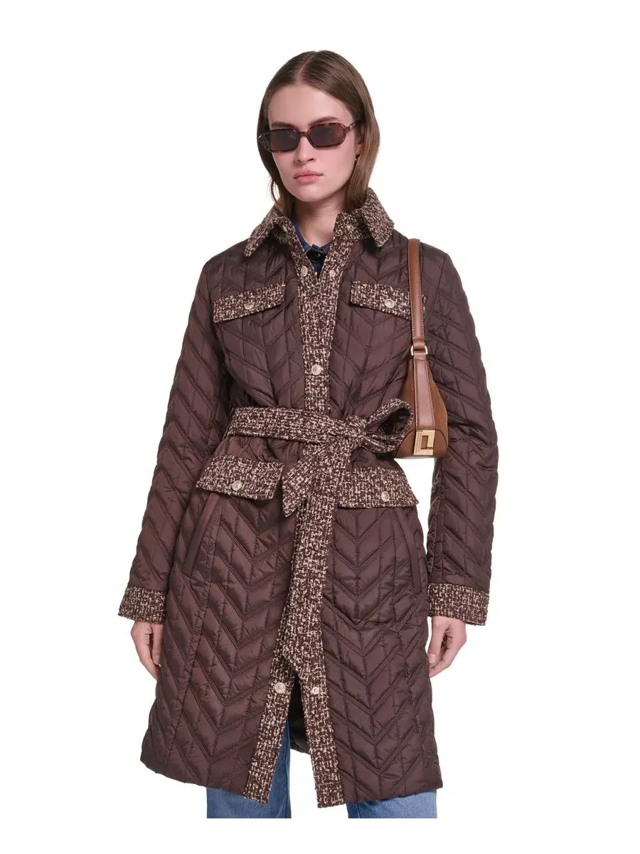 Женское длинное стеганое пальто с поясом, модель Agness Quilt Coat KARL LAGERFELD PARIS