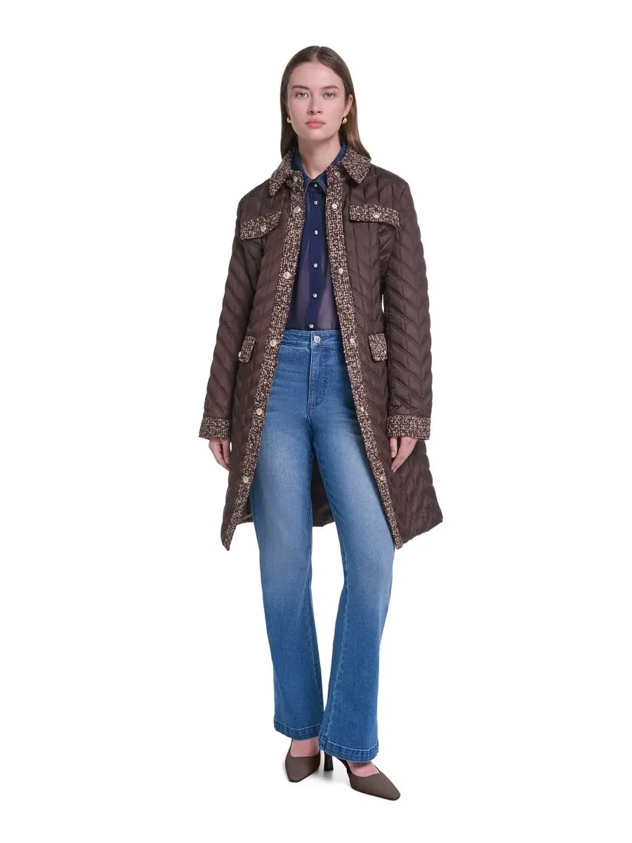 Женское длинное стеганое пальто с поясом, модель Agness Quilt Coat KARL LAGERFELD PARIS — изображение 2 из 8, ява